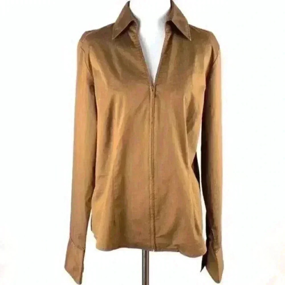 Coldwater Creek Top M brown zip collared career - Picture 1 of 7